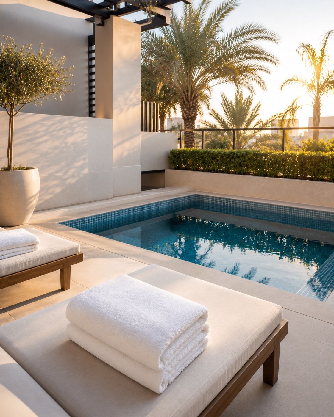 Pristine private plunge pool at a Dubai holiday home villa prepared before guest check-in